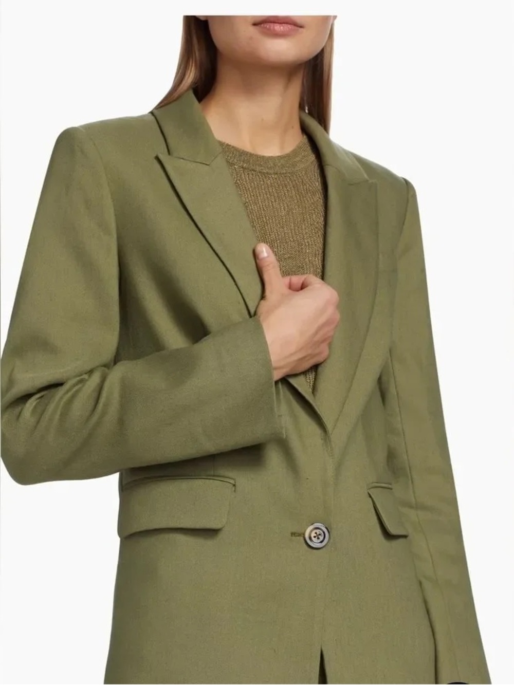 Veronica Beard Olive Green Tailored Single-Button Blazer